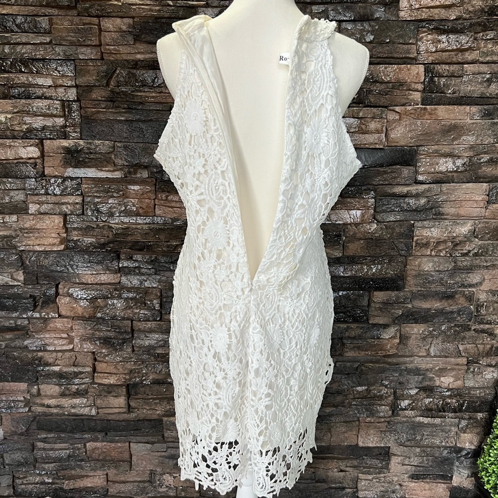 White Halter Sheath Midi Dress for Brides - Picture 5 of 11